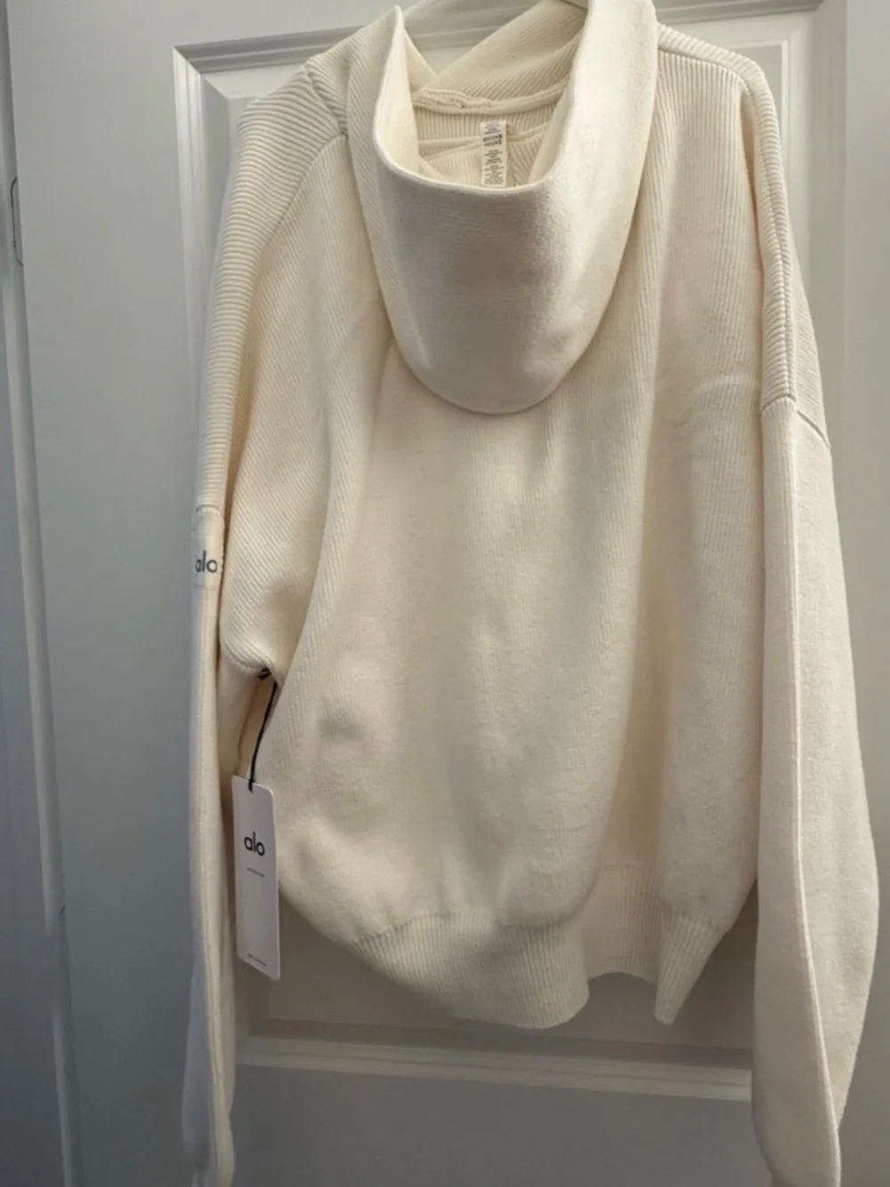 Alo Yoga Scholar Hooded Sweater | Ivory | Large